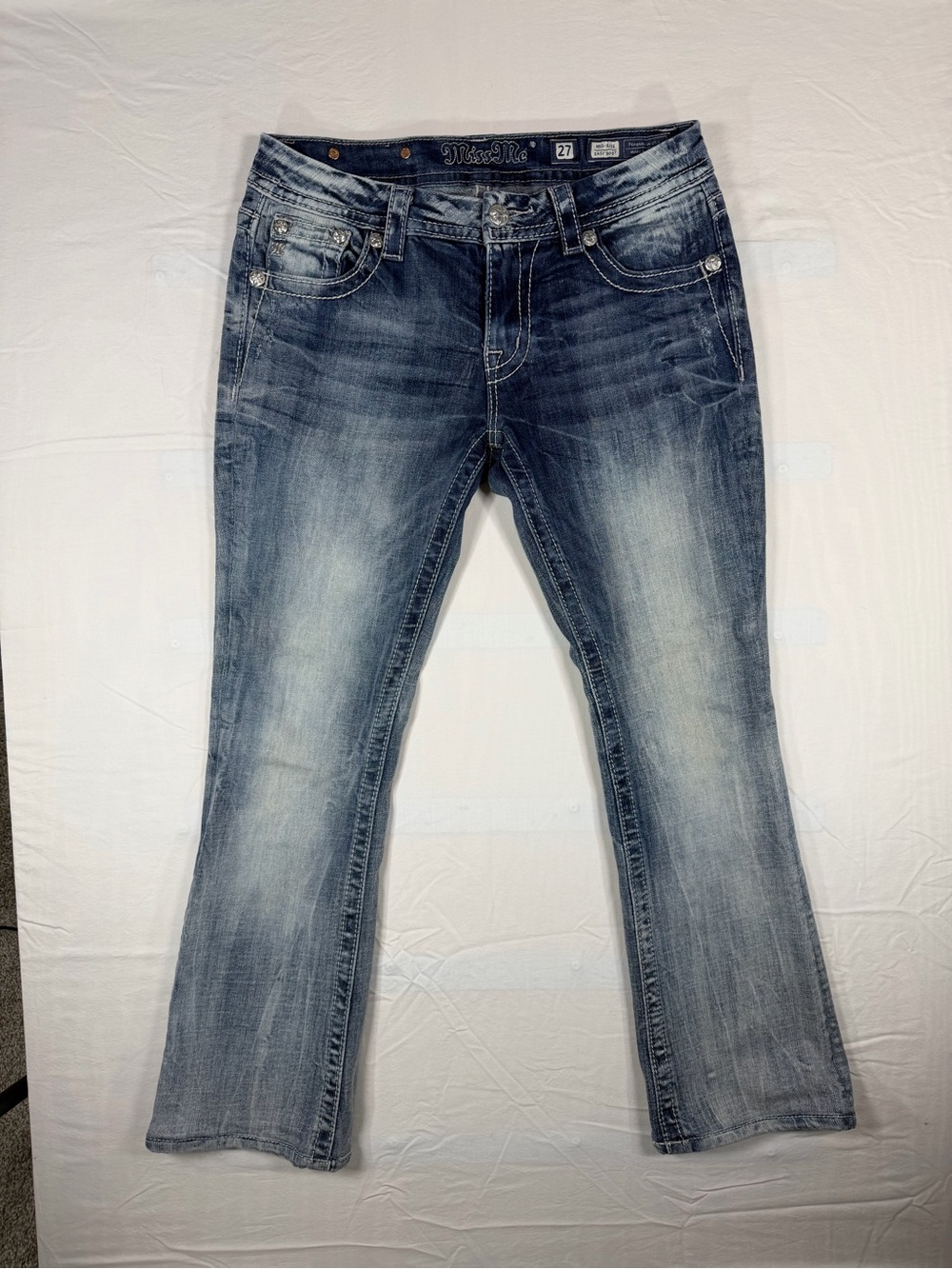 Miss Me Jeans Women’s 27 Mid Rise Easy Boot Embellished Flare Y2K